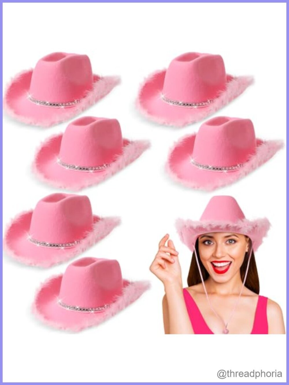 6 Pc Cowgirl Hat Set Feather Western Costume Party Accessories